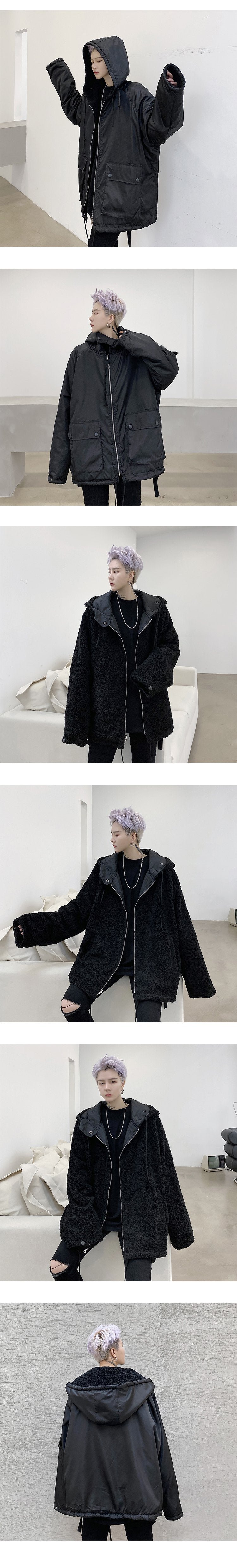 P130 Wear Thick Cotton Loose Jacket on Both Sides