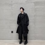 KK1284 Collar Dark Upper and Lower Fabric Large Pocket Men's Long Windshield Jacket