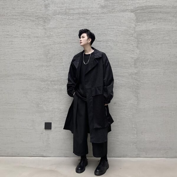 KK1284 Collar Dark Upper and Lower Fabric Large Pocket Men's Long Windshield Jacket