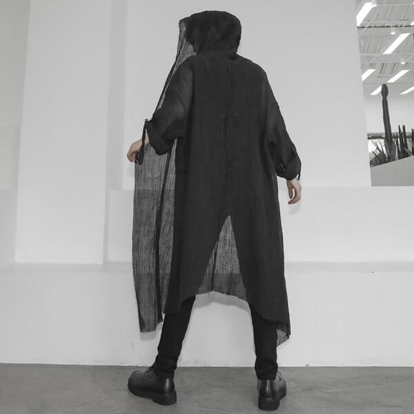 Fashion Gothic Cardigan Men's Long Loose Black Cardigan Chiffon Cardigan With Hooded