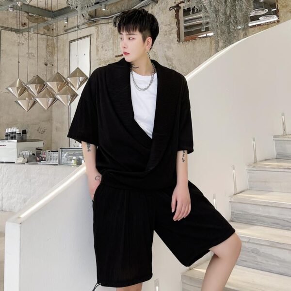 KK1614/P125 Solid Color Crumpled Lapel Shorts Suit