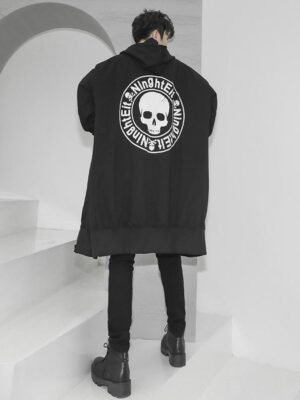Korean Fashion Men's Windbreaker Jacket Zip Up Jacket Long Skull Jacket