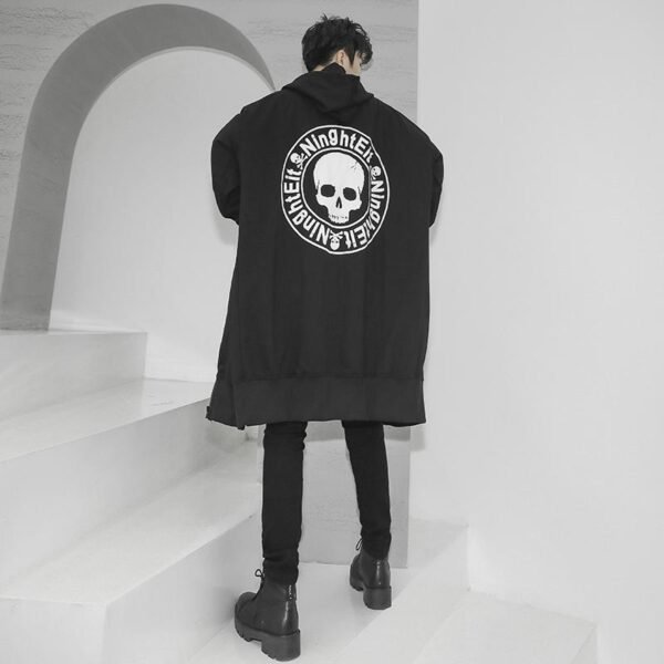 Korean Fashion Men's Windbreaker Jacket Zip Up Jacket Long Skull Jacket