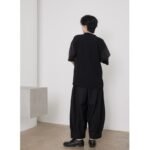 SUNYVONNE-21SS Japanese Niche Yoji Yamamoto Dark Black Pleated Stitching Pleated Short-sleeved Top T-shirt