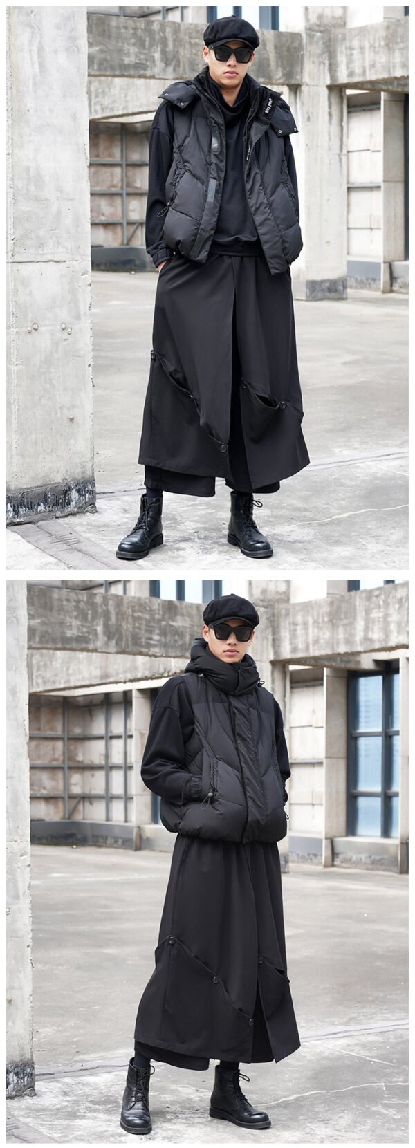 X090P95 Original Design Dark Black Mountain Yoji Style Loose Double Wide-leg Cropped Culottes