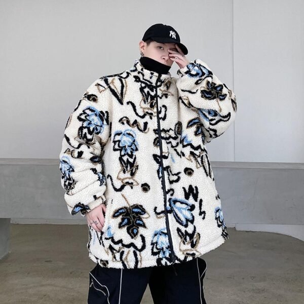 KK390 Personality Printed Lamb Wool Quilted Jacket