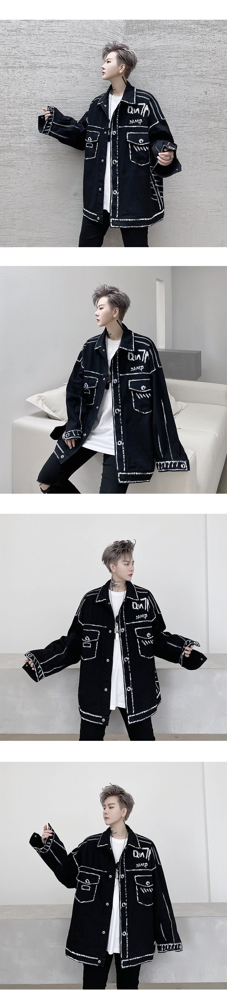 Man Fall Jacket Casual Jean Jacket Black Denim Jacket