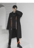 Streetwear Long Black Cardigan Windbreaker Jacket for Men