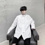 KK1452 Letter Printing Fixed Tie Design Men's Loose Long Sleeve Shirt