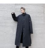 F419 New Men's Long Windbreaker Stand Collar Over The Knee Loose Trendy Casual Jacket