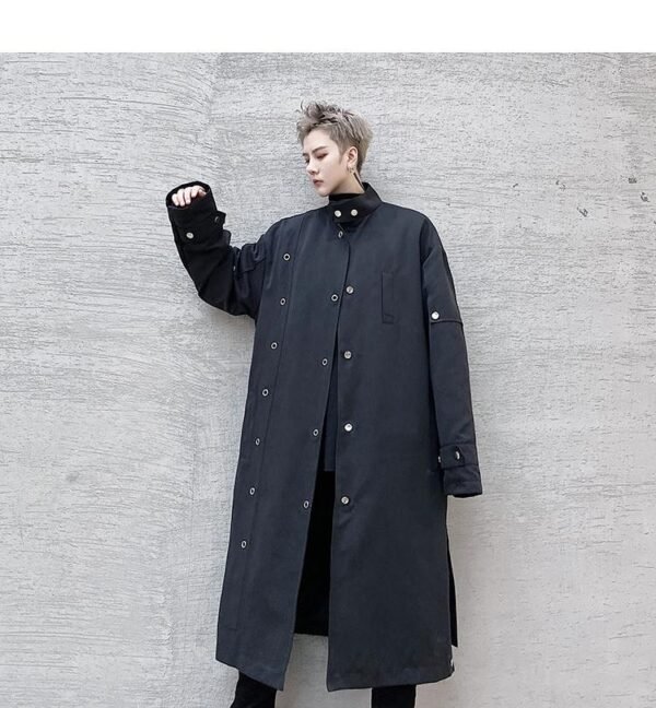 F419 New Men's Long Windbreaker Stand Collar Over The Knee Loose Trendy Casual Jacket