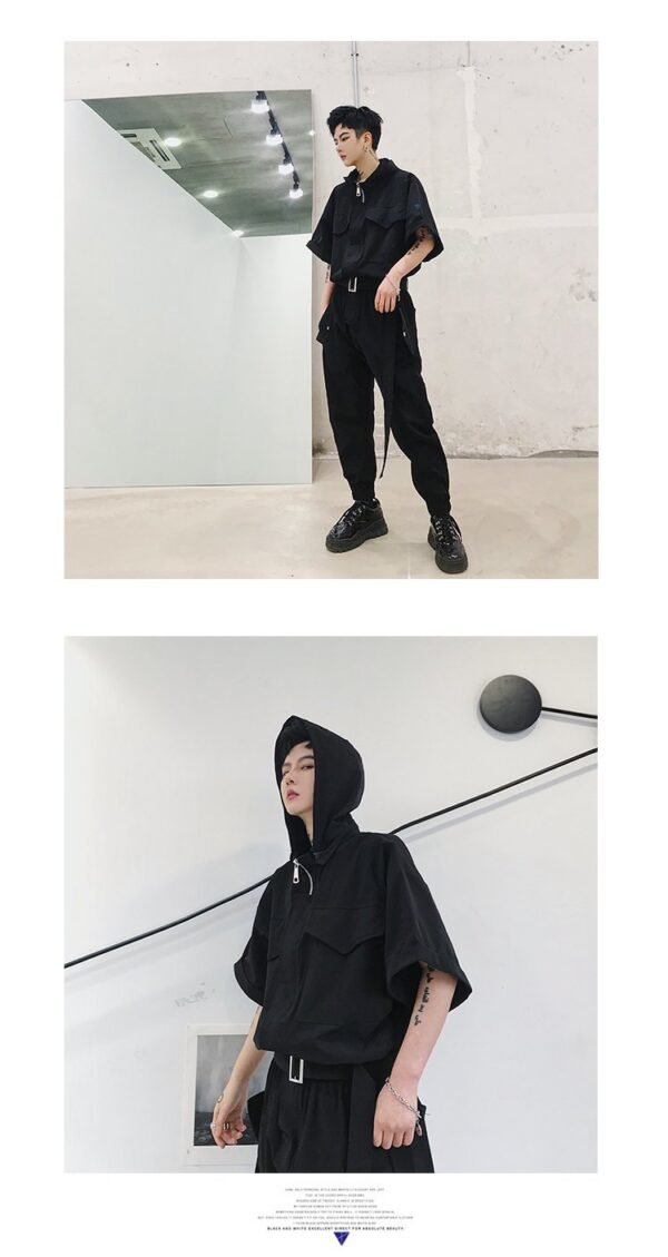 European and American Street Retro Work Clothes One Piece Fashion Brand Men's Hip Hop Street Dance Short Sleeve One Piece Suit