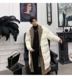 KK864P235 Winter Plaid Collar Fake Two-piece Design Men's Mid-length Cotton Jacket