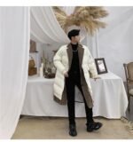 KK864P235 Winter Plaid Collar Fake Two-piece Design Men's Mid-length Cotton Jacket