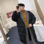 KK864P235 Winter Plaid Collar Fake Two-piece Design Men's Mid-length Cotton Jacket