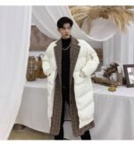 KK864P235 Winter Plaid Collar Fake Two-piece Design Men's Mid-length Cotton Jacket