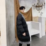 KK864P235 Winter Plaid Collar Fake Two-piece Design Men's Mid-length Cotton Jacket