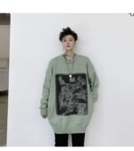 Kk1525 Animal Alphabet Print Men's Solid Color Loose Thick Sweater