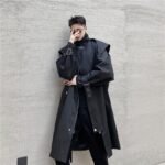P160 Dark Black Men's Windbreaker Mid-length Jacket Men