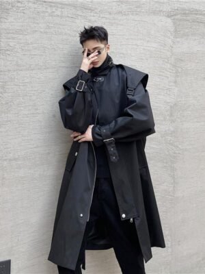 P160 Dark Black Men's Windbreaker Mid-length Jacket Men