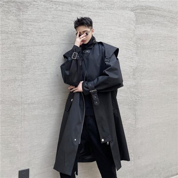 P160 Dark Black Men's Windbreaker Mid-length Jacket Men