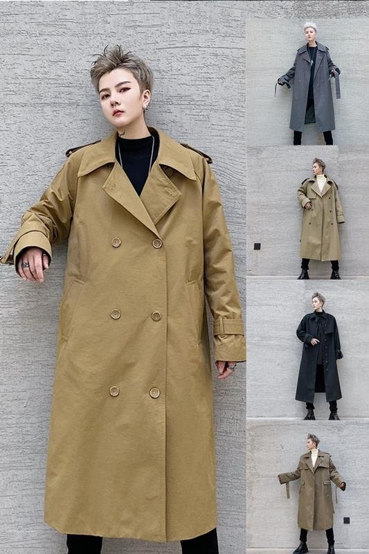 P125 Autumn and Winter Mid-length Men's Windbreaker Loose Lapel Jacket