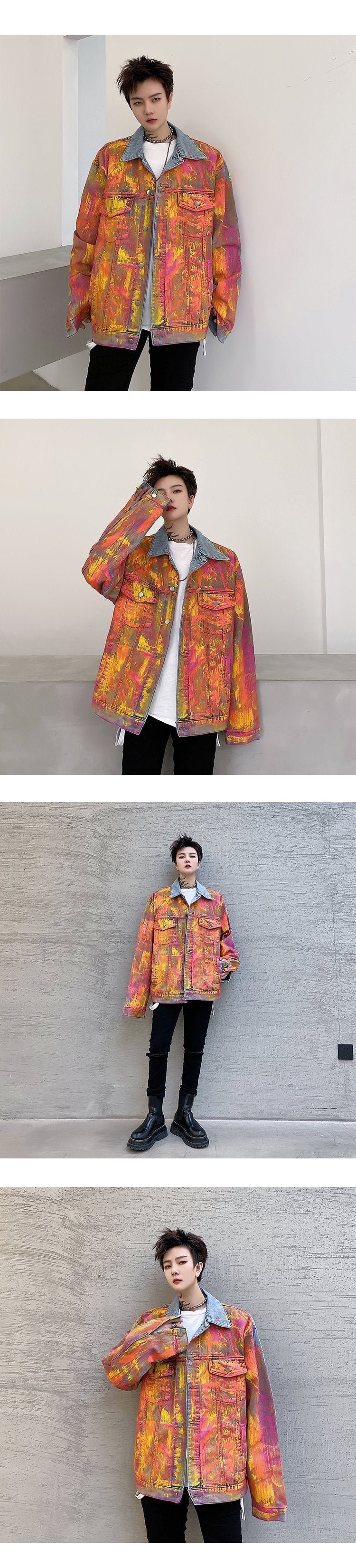 8041-P115 Street Personality Splash Paint Denim Jacket