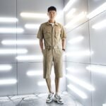 Summer Workwear Jumpsuit Men's Loose Straight Short Sleeves Jumpsuit Men's Korean Version Trend Men's Casual Shorts Pants