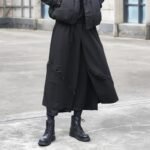 X090P95 Original Design Dark Black Mountain Yoji Style Loose Double Wide-leg Cropped Culottes