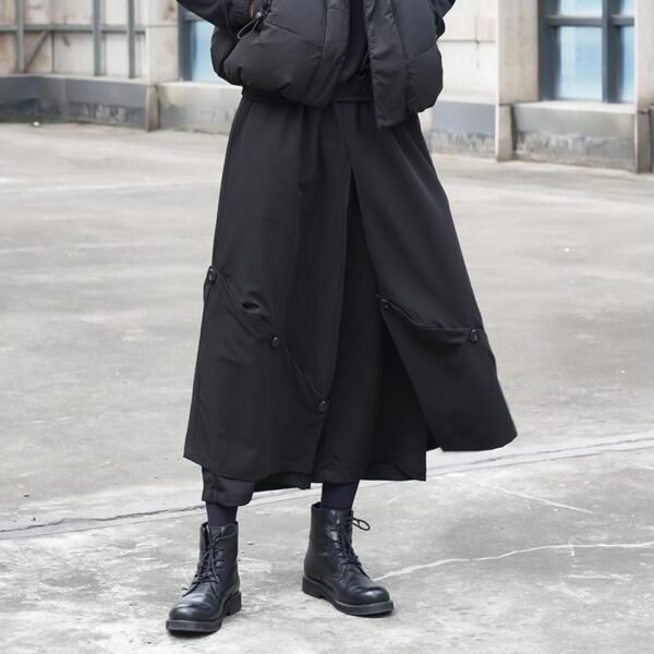 X090P95 Original Design Dark Black Mountain Yoji Style Loose Double Wide-leg Cropped Culottes