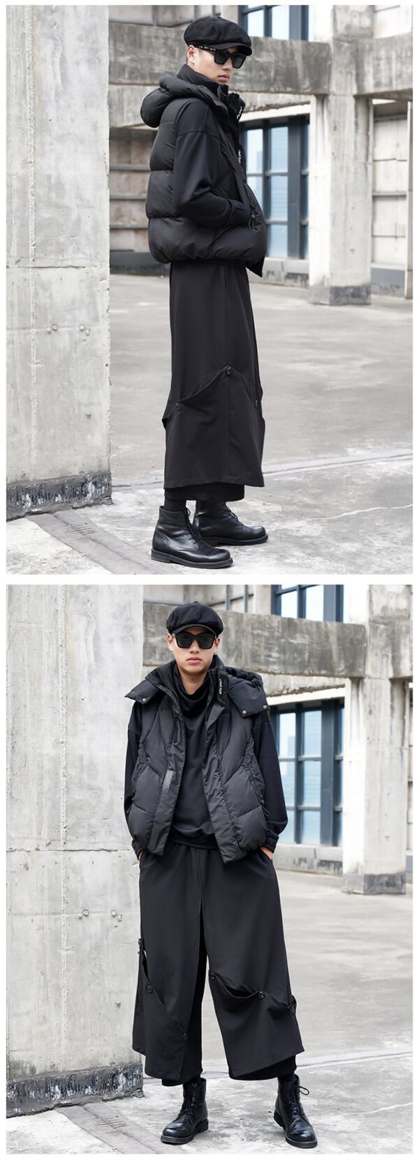 X090P95 Original Design Dark Black Mountain Yoji Style Loose Double Wide-leg Cropped Culottes