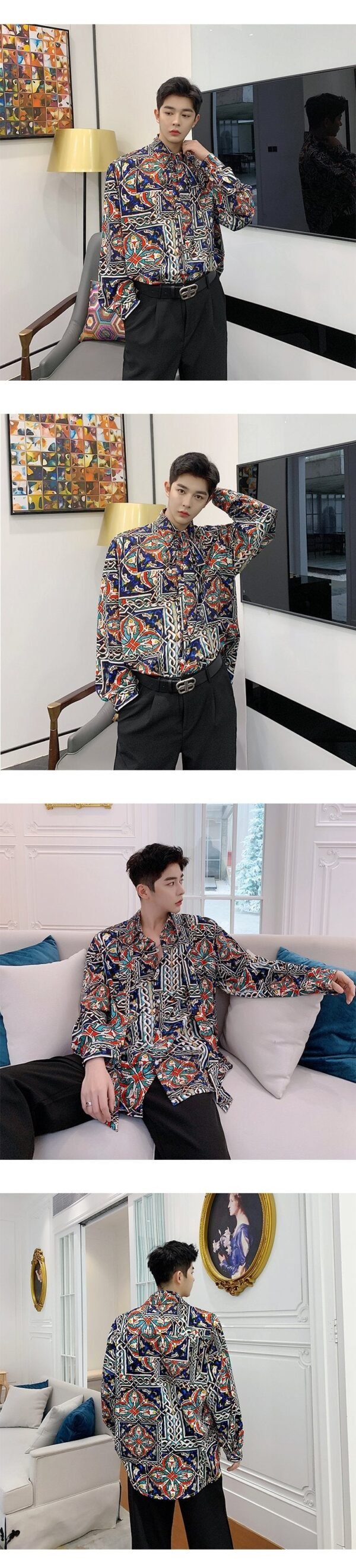 Homemade Lazy Style Retro Personality Totem with Loose Long-sleeved Shirt