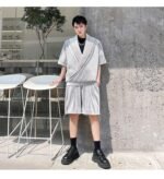 KK1614/P125 Solid Color Crumpled Lapel Shorts Suit