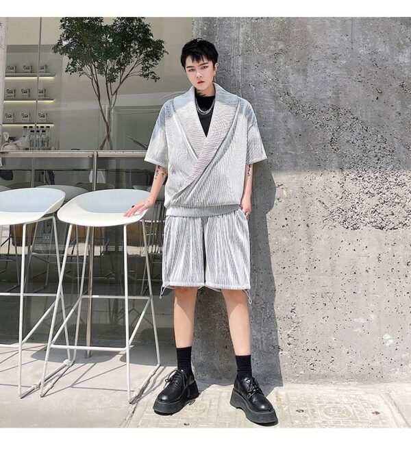 KK1614/P125 Solid Color Crumpled Lapel Shorts Suit