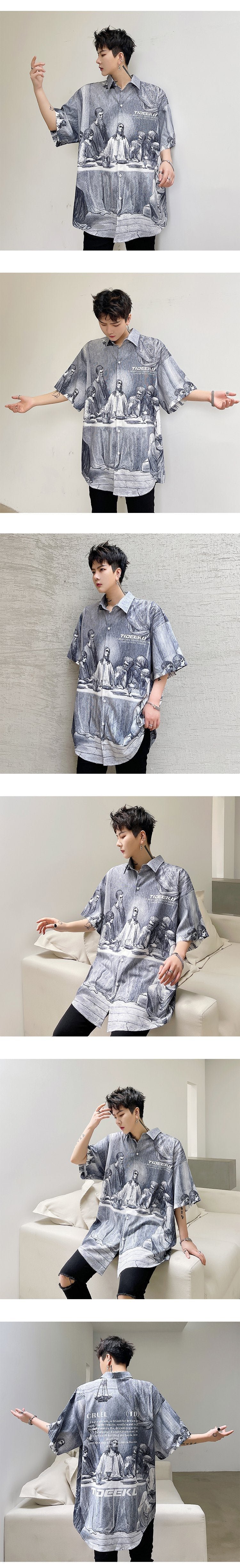 CS24-P70 Retro Oil Painting Character Print Loose Shirt