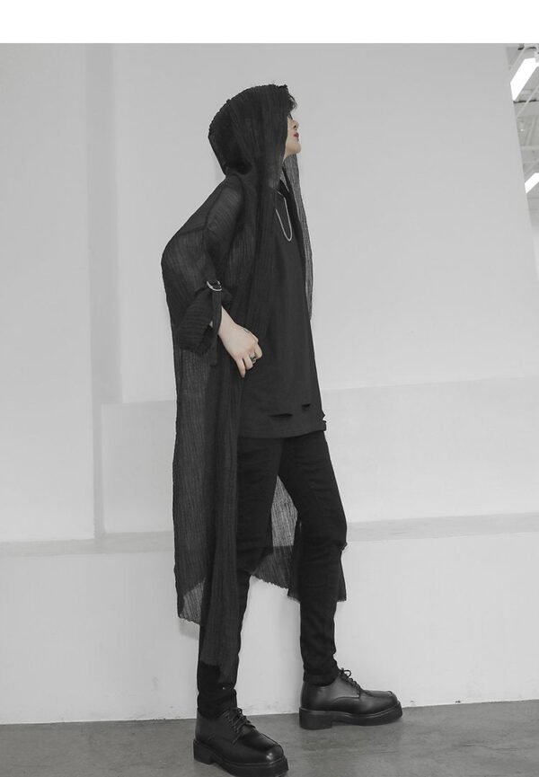 Fashion Gothic Cardigan Men's Long Loose Black Cardigan Chiffon Cardigan With Hooded