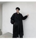 KK1284 Collar Dark Upper and Lower Fabric Large Pocket Men's Long Windshield Jacket