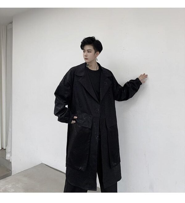 KK1284 Collar Dark Upper and Lower Fabric Large Pocket Men's Long Windshield Jacket