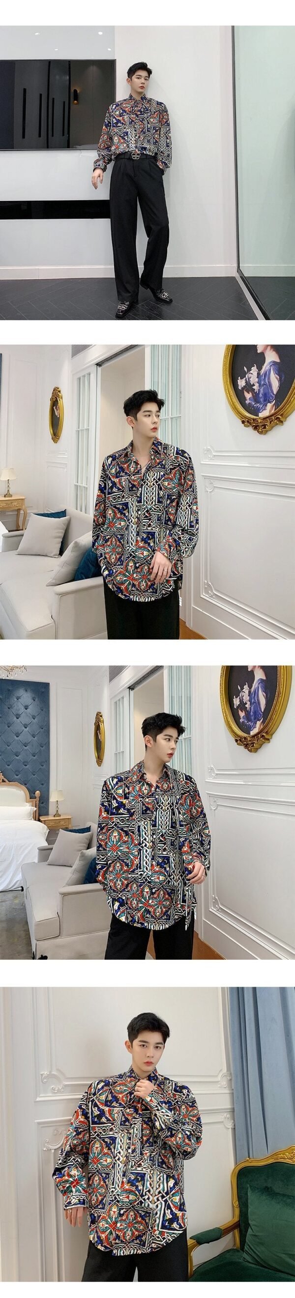 Homemade Lazy Style Retro Personality Totem with Loose Long-sleeved Shirt