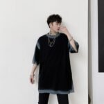 KK1411/P65 Stroke Pattern Print Loose Short Sleeve T-Shirt