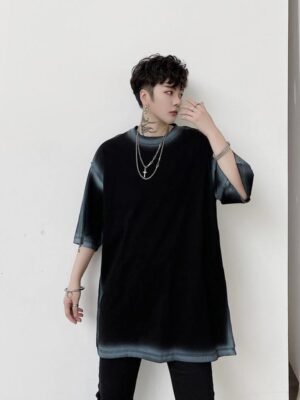 KK1411/P65 Stroke Pattern Print Loose Short Sleeve T-Shirt