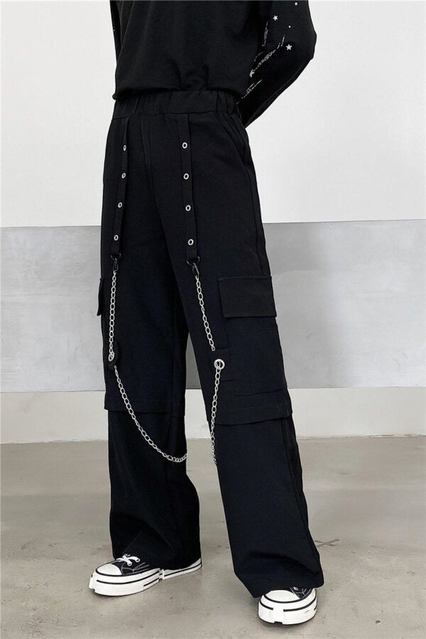 Trendy Outfits Loose Wide Leg Stereo Pocket Overalls Mens Goth Pants Chain Baggy Pants