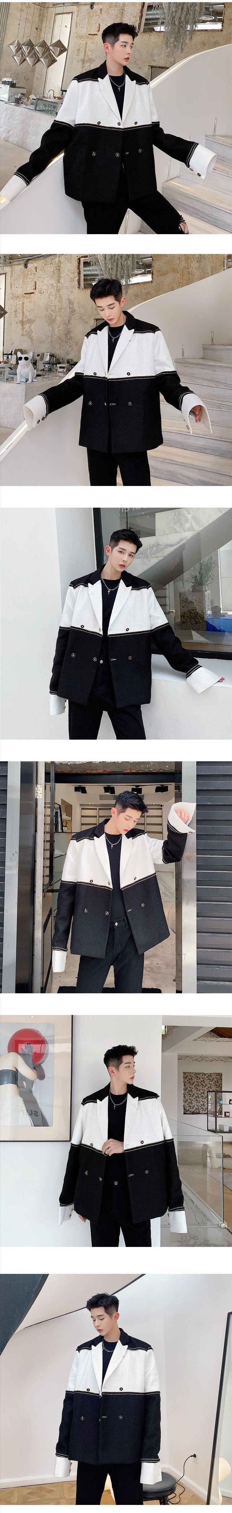 P135 Niche Fashion Stitching Small Fragrance Suit Jacket Men's Jacket Jacket