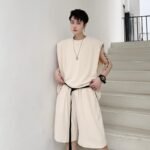 KK1612/P110 Pure Color Shoulder Pad Vest Shorts Set
