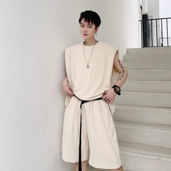 KK1612/P110 Pure Color Shoulder Pad Vest Shorts Set