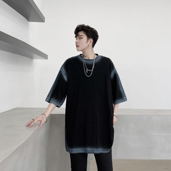 KK1411/P65 Stroke Pattern Print Loose Short Sleeve T-Shirt