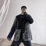 P1351226 Retro Leopard Print Stitching Suit Design Sense of Personality Niche Suit Men's Trend