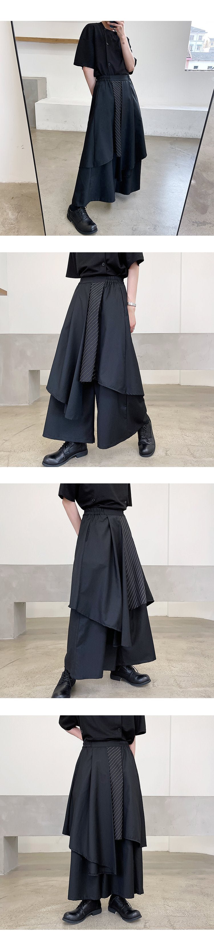 2376-P85 Yamamoto Style Personality Stripe Contrast Irregular and Elegant Dark Loose Cropped Trousers