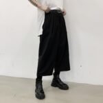 H1023P68 Dark Black Loose-fitting Wide-legged Pants Mini Straight Pants Design Tide