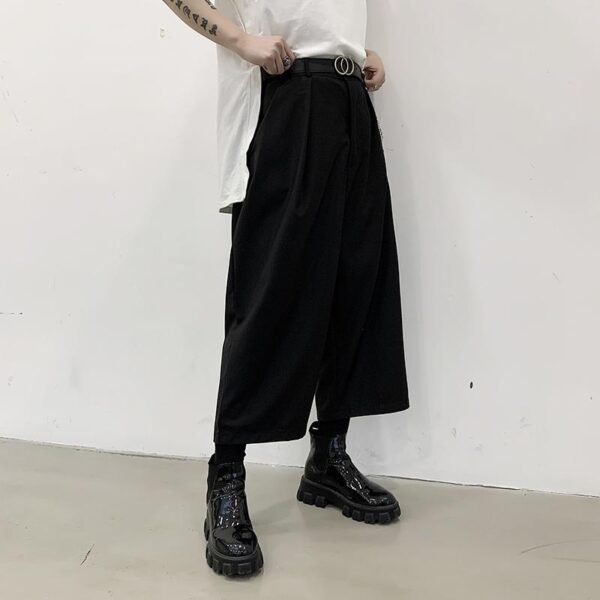 H1023P68 Dark Black Loose-fitting Wide-legged Pants Mini Straight Pants Design Tide